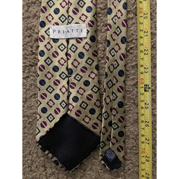 Priatti Neckwear Tie Gold Green Purple Diamond Circle AOP Pattern 100% Silk JBHS - Picture 3 of 4